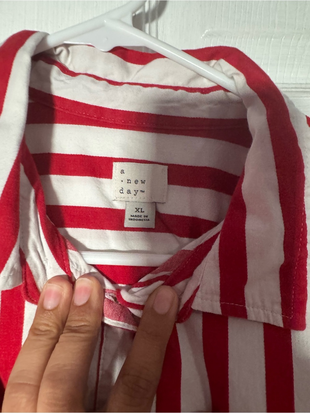 a new day™  Red & White Striped Button-Up Shirt - XL